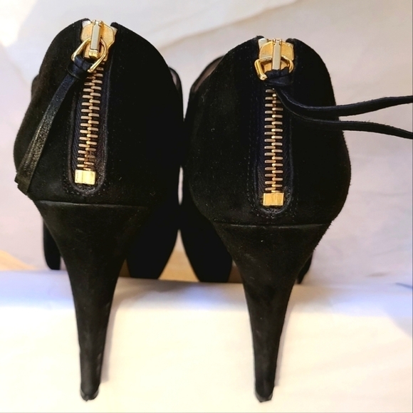 Y2K Miu Miu Black Suede Leather Round Toe Zip Up Heel Platform Ankle Boots EU38 - Picture 2 of 6